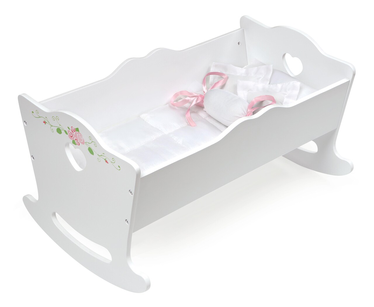 Badger Basket Doll Cradle with Bedding and Free Personalization Kit - White Rose